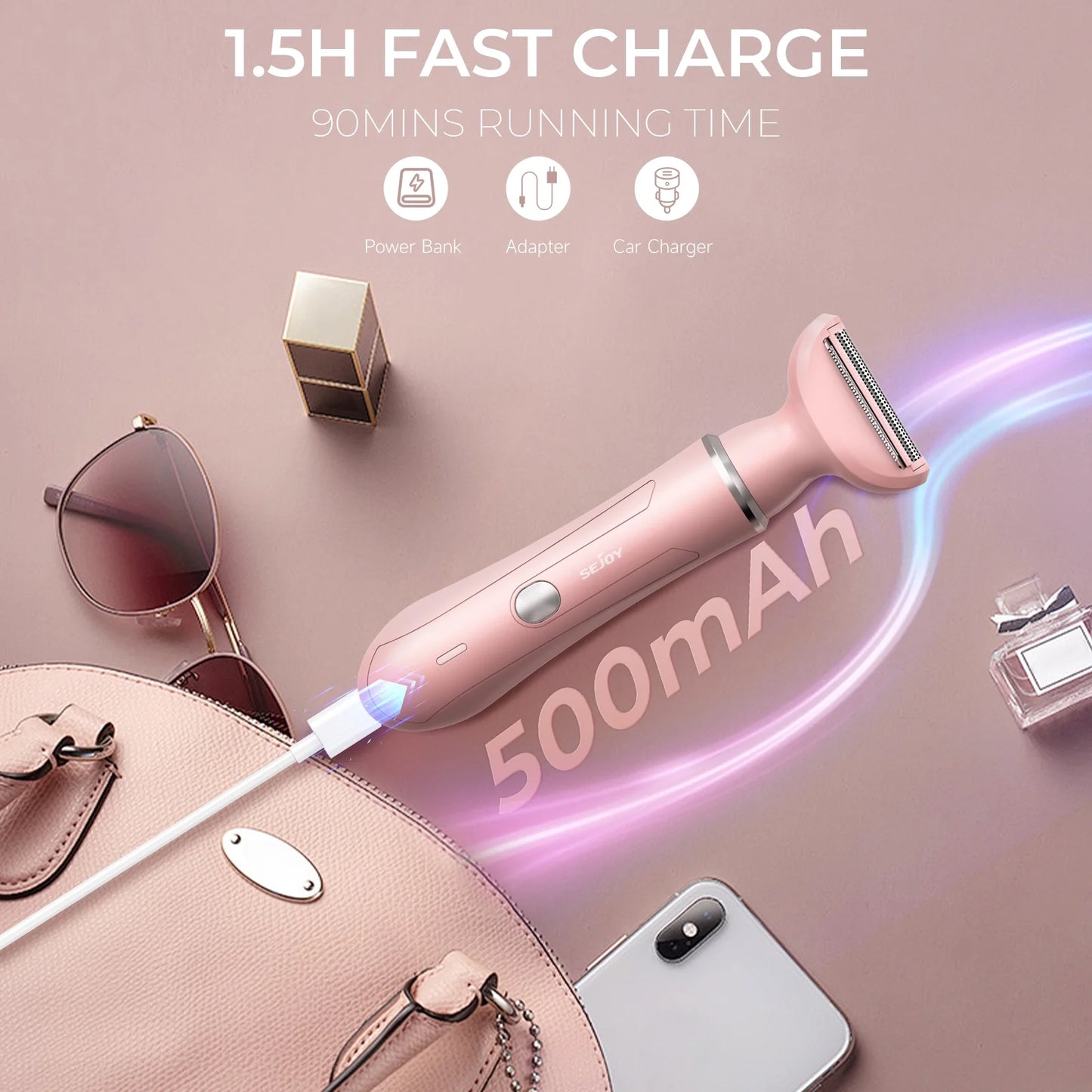 Electric Razor Shaver for Women, 4 in 1 Bikini Trimmer for Women,Cordless Protable Rechargeable Body Hair Removal Kit for Eyebrow Face Nose Legs Underarms and Bikini Line,Pink