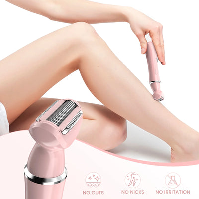 Electric Razor Shaver for Women, 4 in 1 Bikini Trimmer for Women,Cordless Protable Rechargeable Body Hair Removal Kit for Eyebrow Face Nose Legs Underarms and Bikini Line,Pink